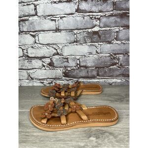 Laidback London Brown Leather Handmade Boho Floral Beaded Sandals Women 7US/38EU